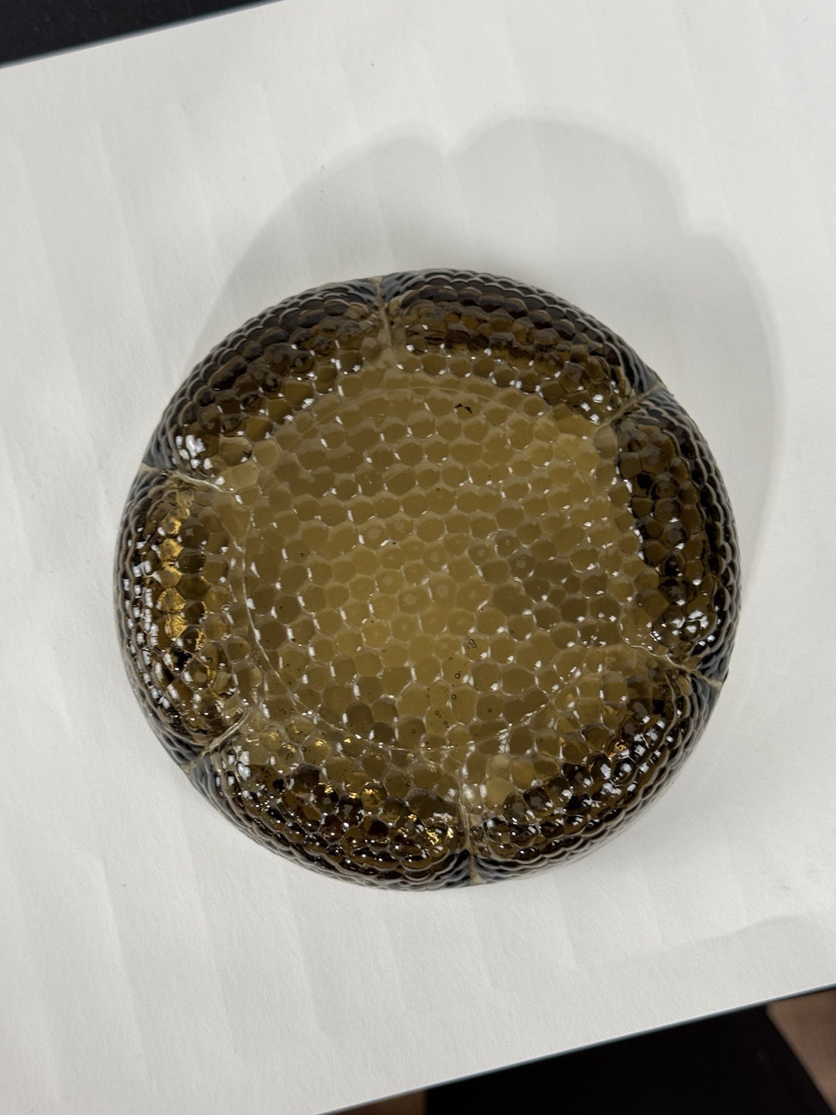 Vintage Amber Brown Pebble Bottom Round Glass Flower Petal Ashtray 6″