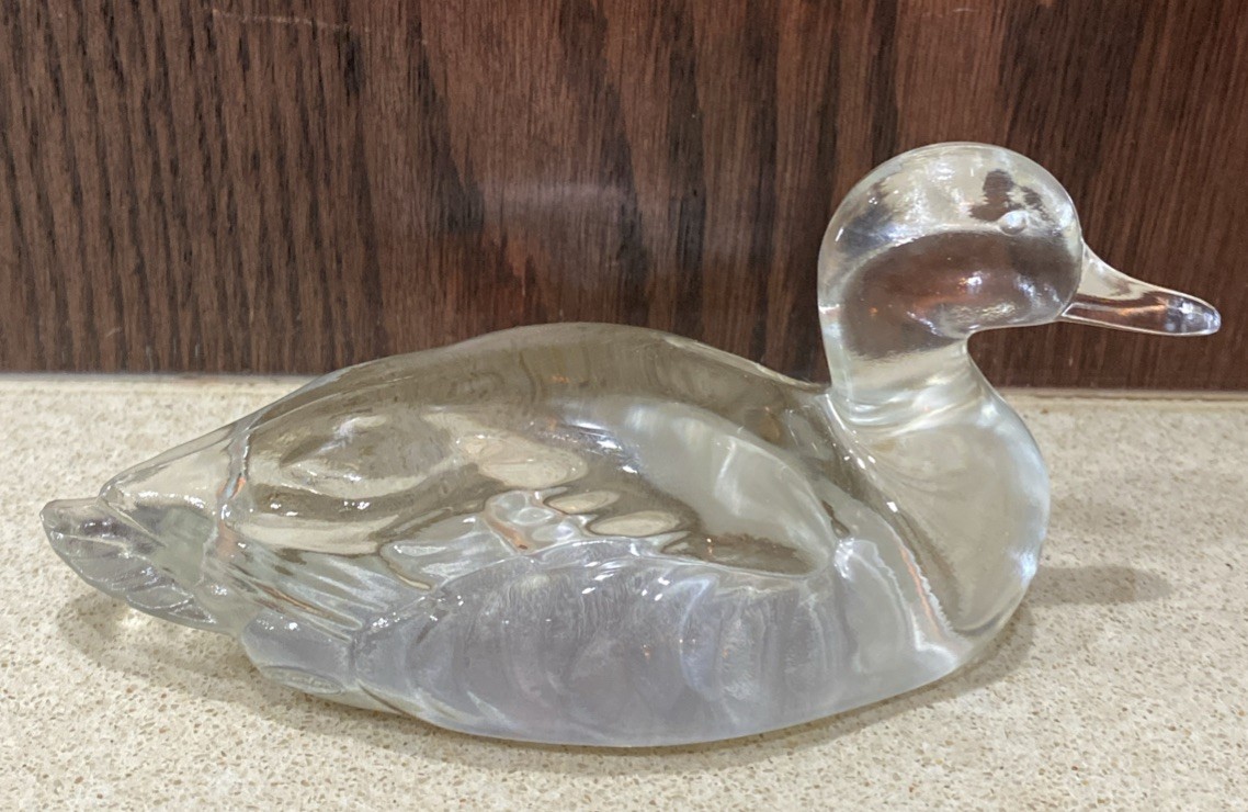 VTG Fenton Clear Art Glass Mallard Duckling Figurine/Paper WT Translucent Logo