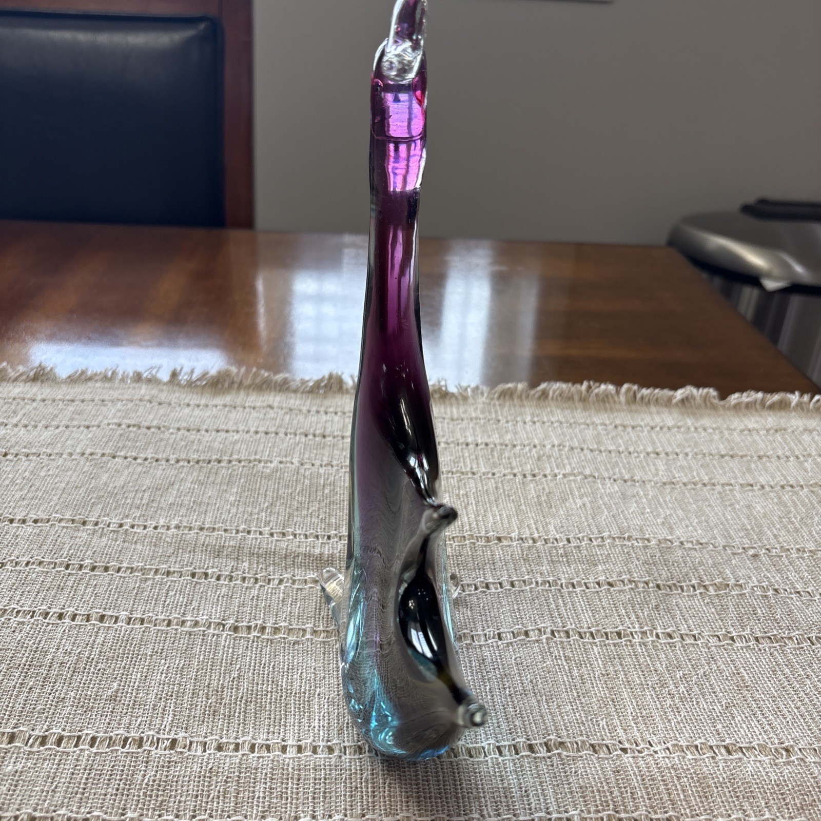 Glass Bird Figurine Paperweight Goose Duck Blue Purple Clear Cased