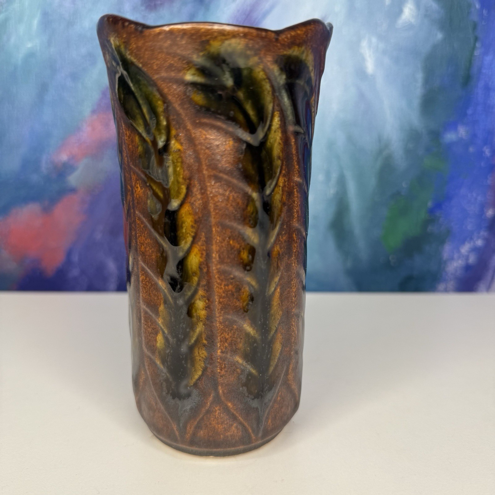 Bay West German Pottery Brown Leaf Vase or Planter Plant Pot 680 14 MCM Keramik