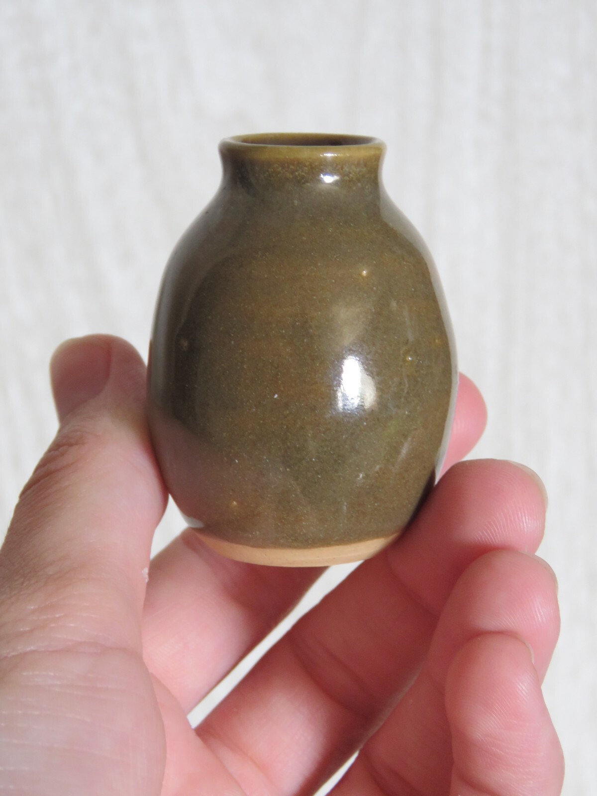 Lot 2 Diane Cronin Artist Signed Miniature Mini Pottery Green Bottle Vases 2.5″