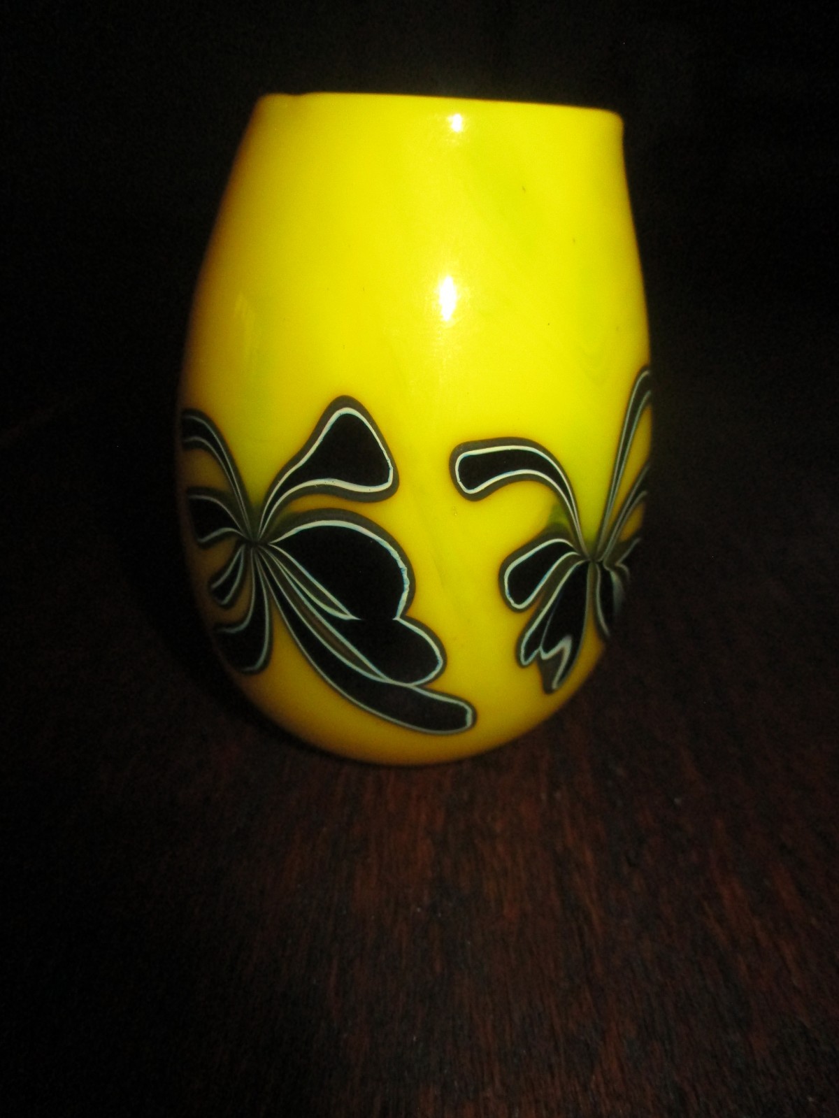 CHARLES LOTTON miniature Art Glass Vase signed & dated 2010 RARE Yellow/Black