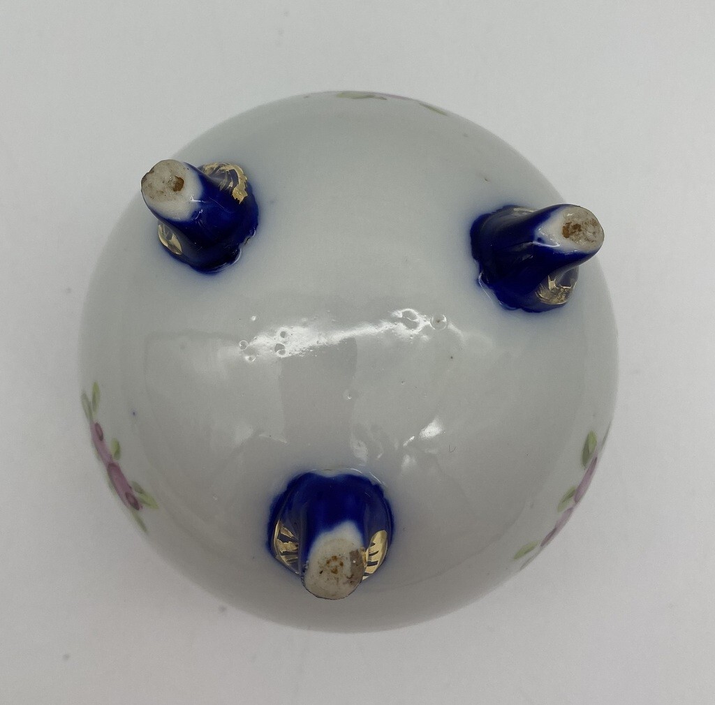 Antique Rose Floral Cobalt Three Footed Vase Hand Painted Made in Japan