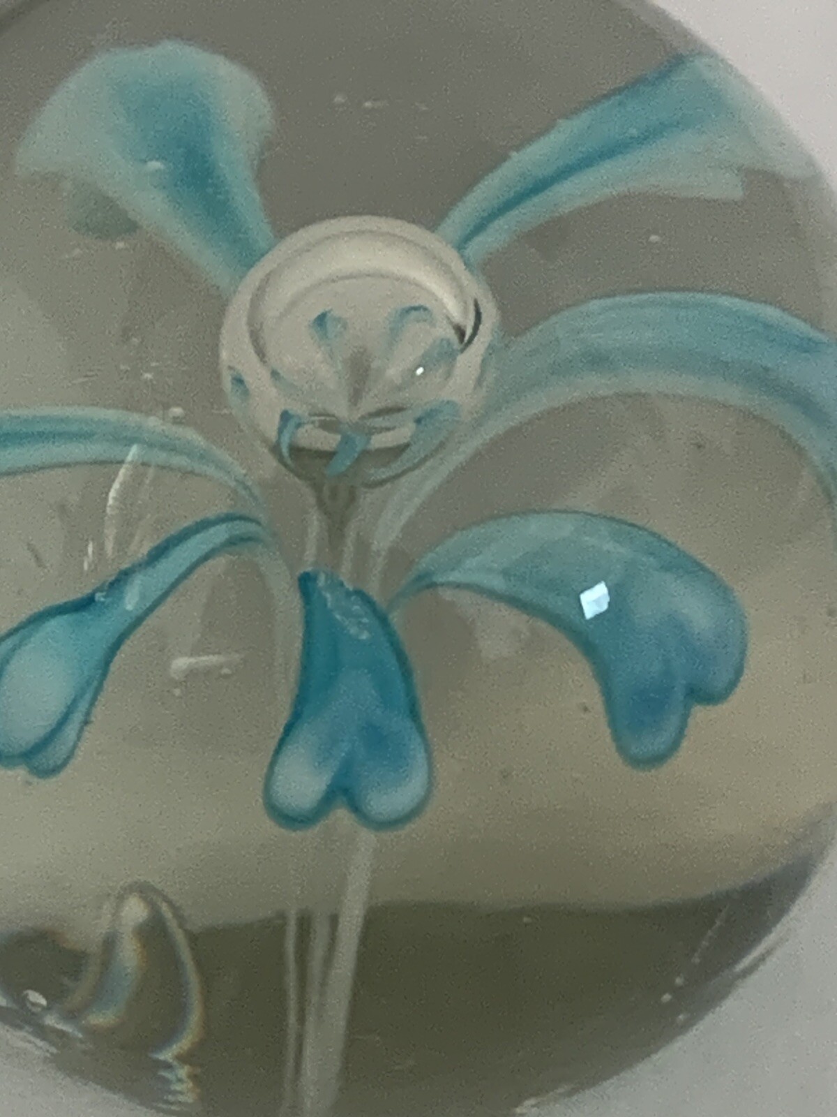 Blown Aqua/Turquoise Flowers inside Art GLASS PAPERWEIGHT 2.25”