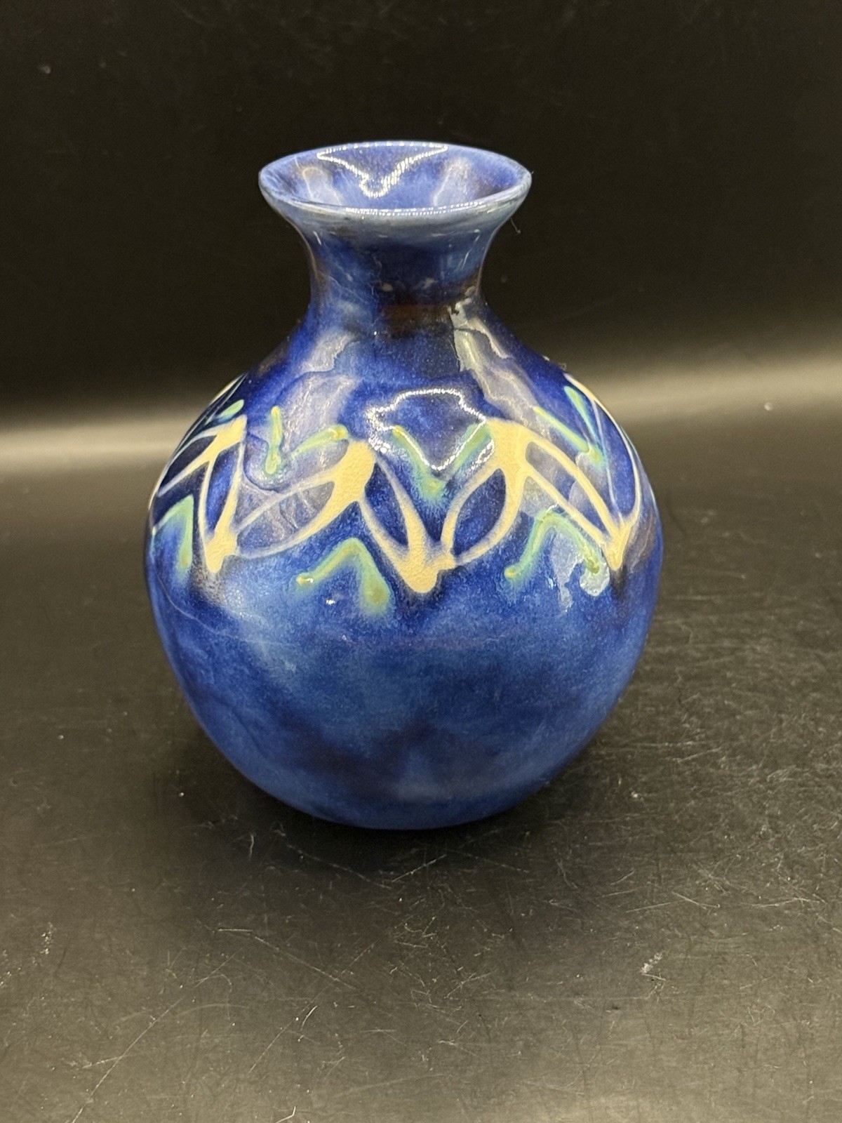An Earthworks Barbados Studio Art Pottery Vase With White, Blue & Green Colors