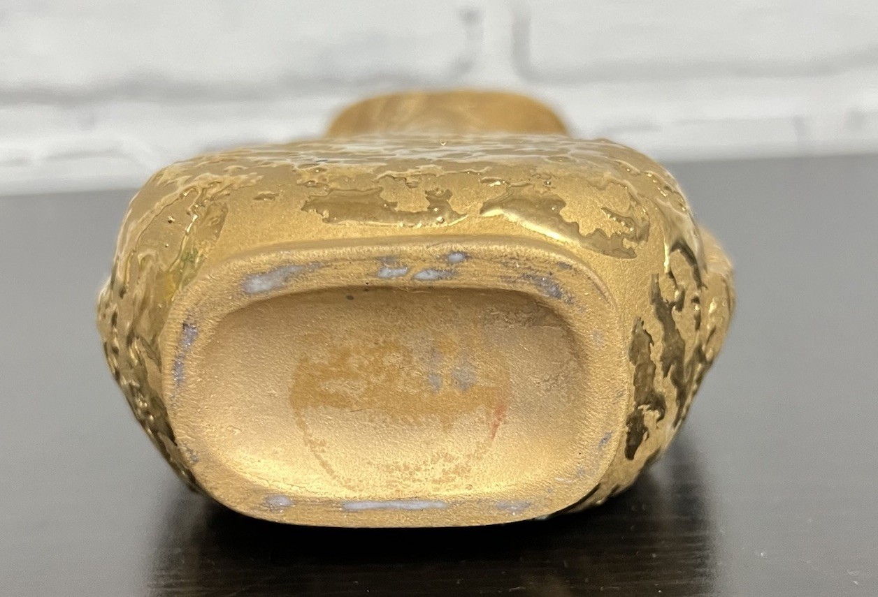 Vintage Gold Lava Glaze Vase Double Handle MCM Sculptural 6.25”