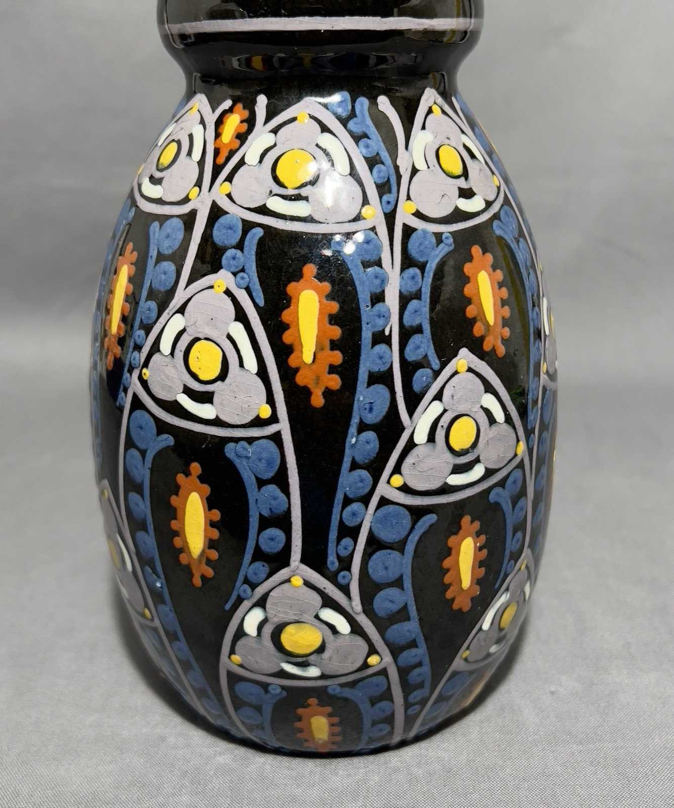 Vtg Loder Schweizer Heimberg Steffisburg Ceramic Pottery Vase Black Switzerland