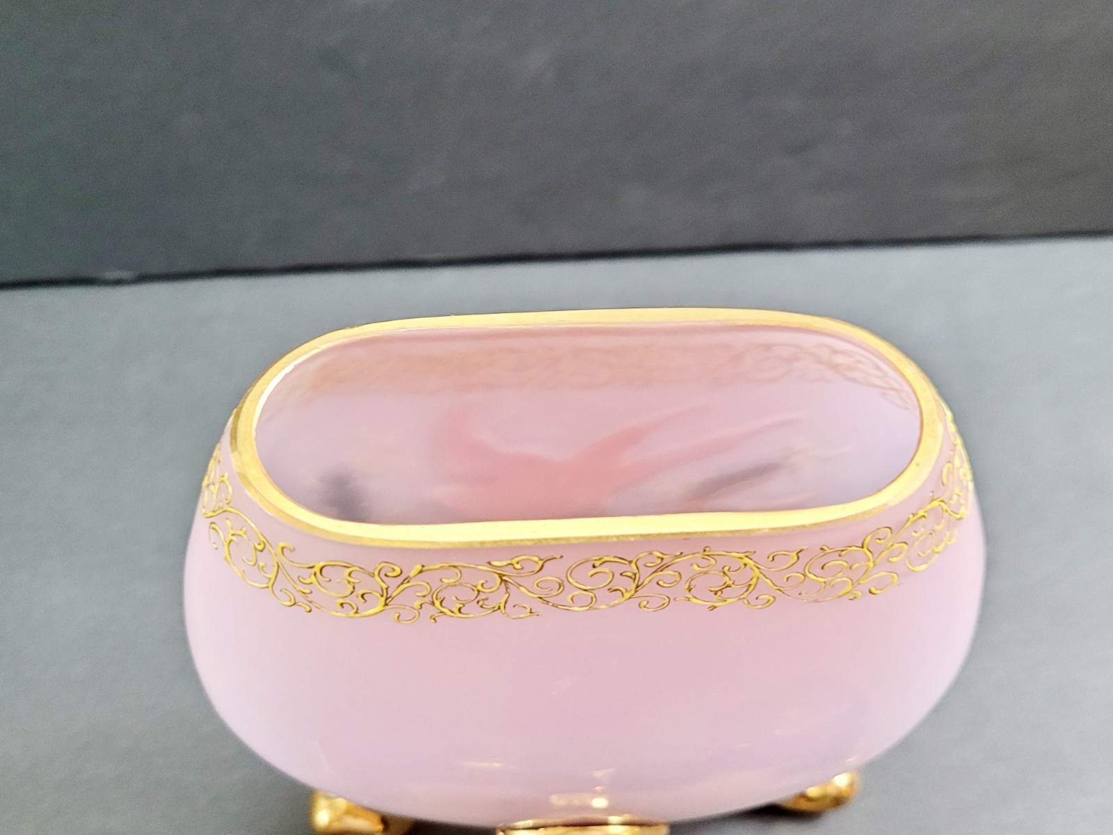 MOSER Victorian Glass Pillow Vase Pink & Gold Enamel Painted Bird & Accorns Rare