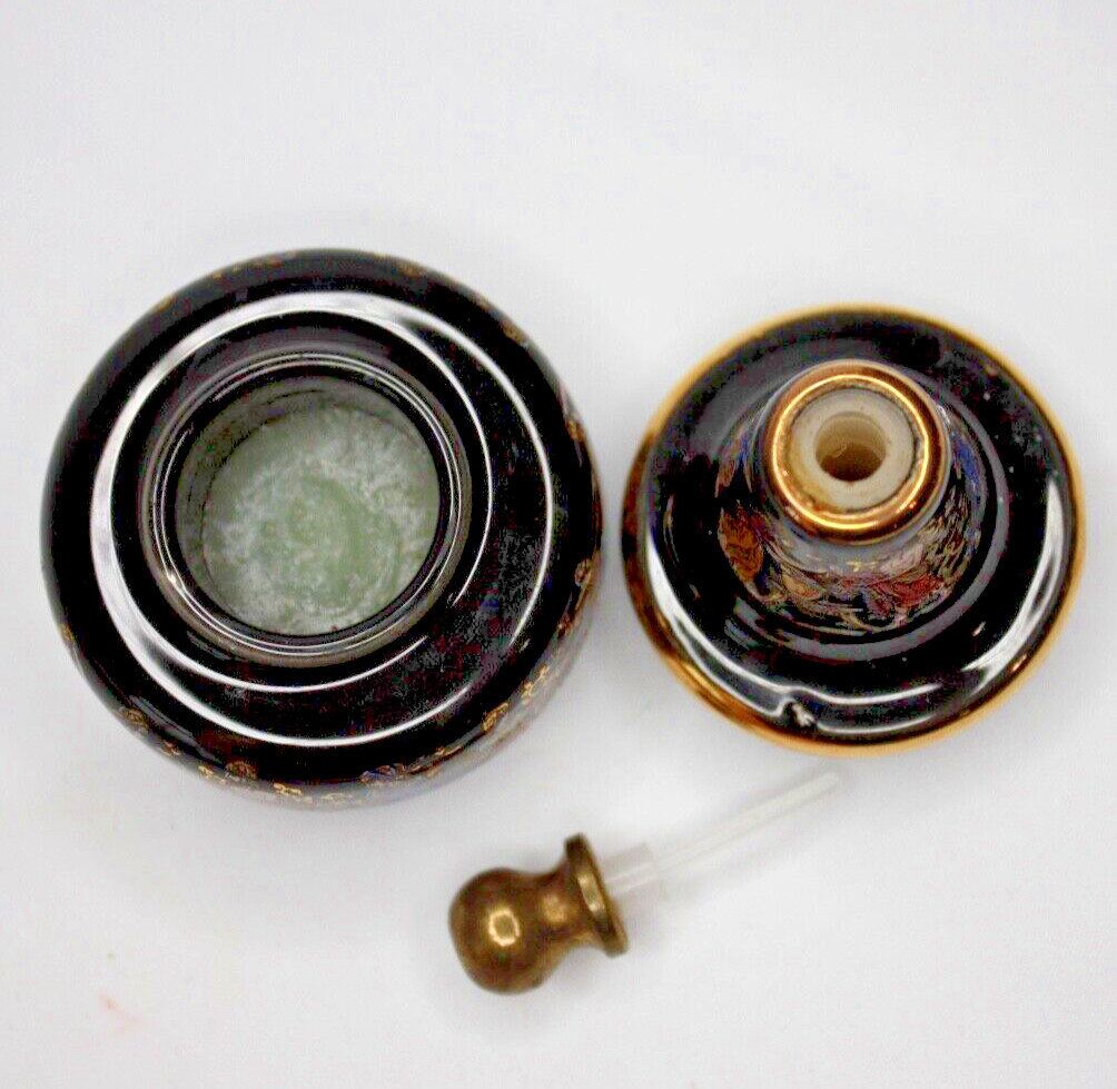 Porcelain Black Bottle Sappho & Bardaco Solid Perfume Pot Greece Dauber Cork