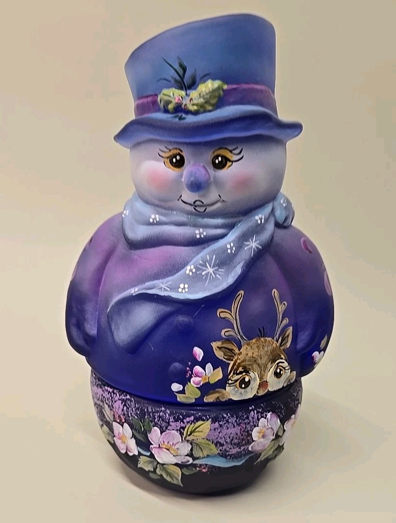 Fenton Glass Cobalt Blue Reindeer Christmas Snowman Fairy Light M. Kibbe 35/70