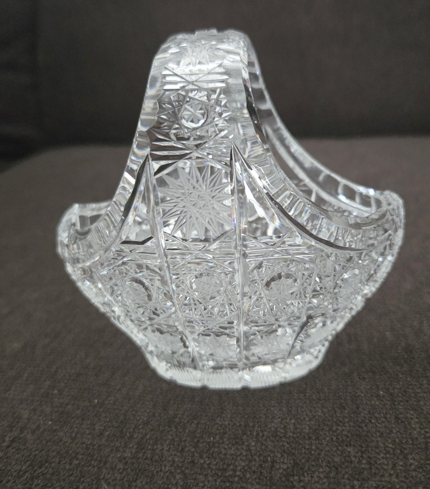 Vintage Bohemian Queen Lace Czech Crystal Oval Basket Hand Cut