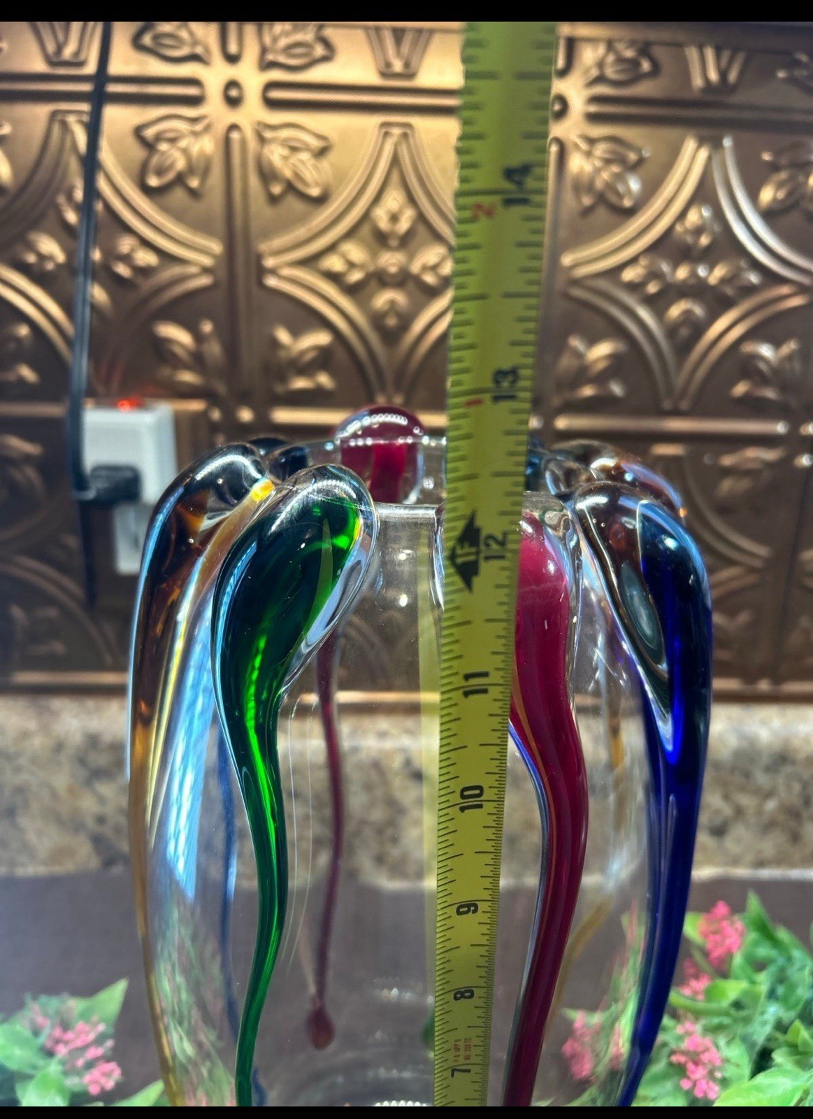 Design Guild Poland Turino Multicolor Hand Blown Heavy Art Glass Vase 11.5″