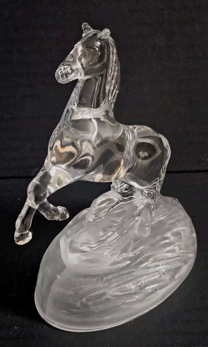 Vntg 1970s Cristal D’Arques Automatic Crystal Glass Rearing Horse Frosted Base