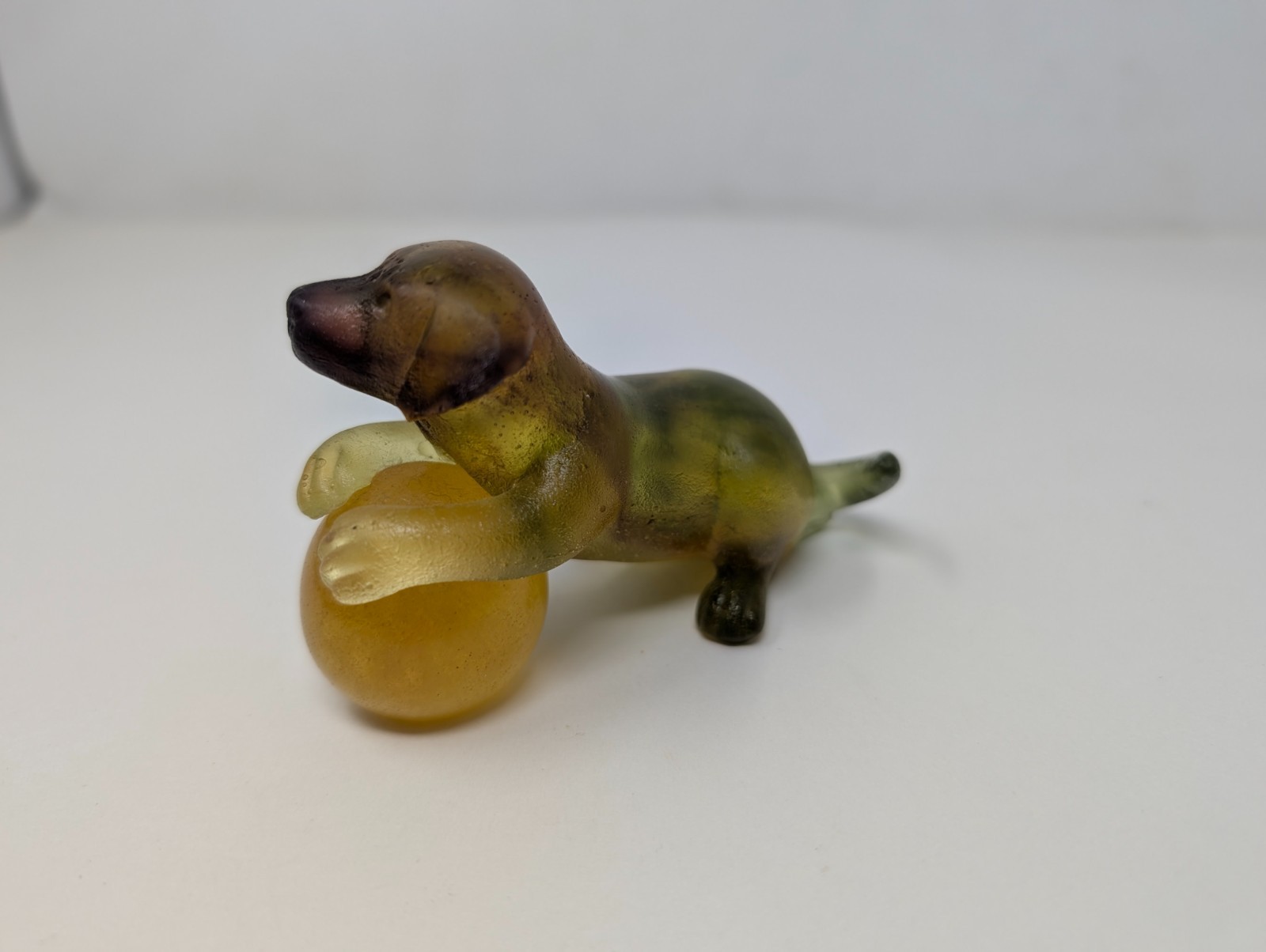 Daum France Pate de Verre Dog w Ball Signed (127)