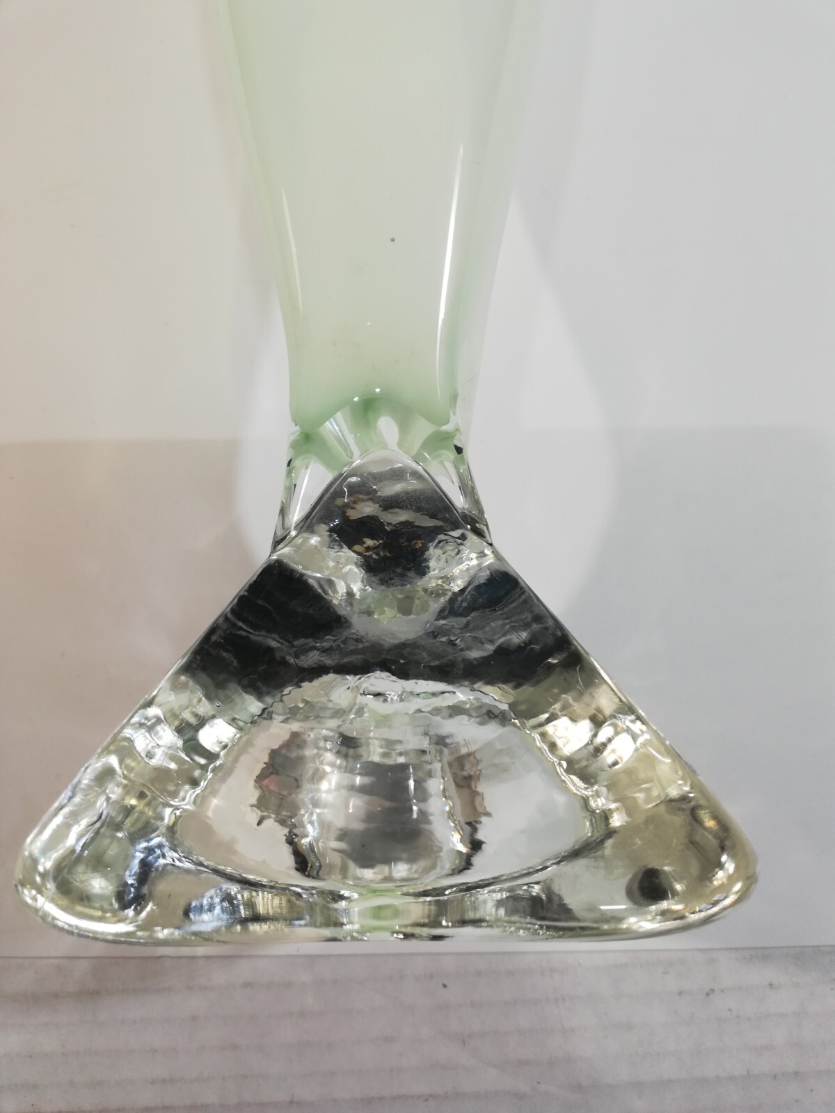 VTG pale mint green with clear base 16 1/2 ” tall vase art glass VGC