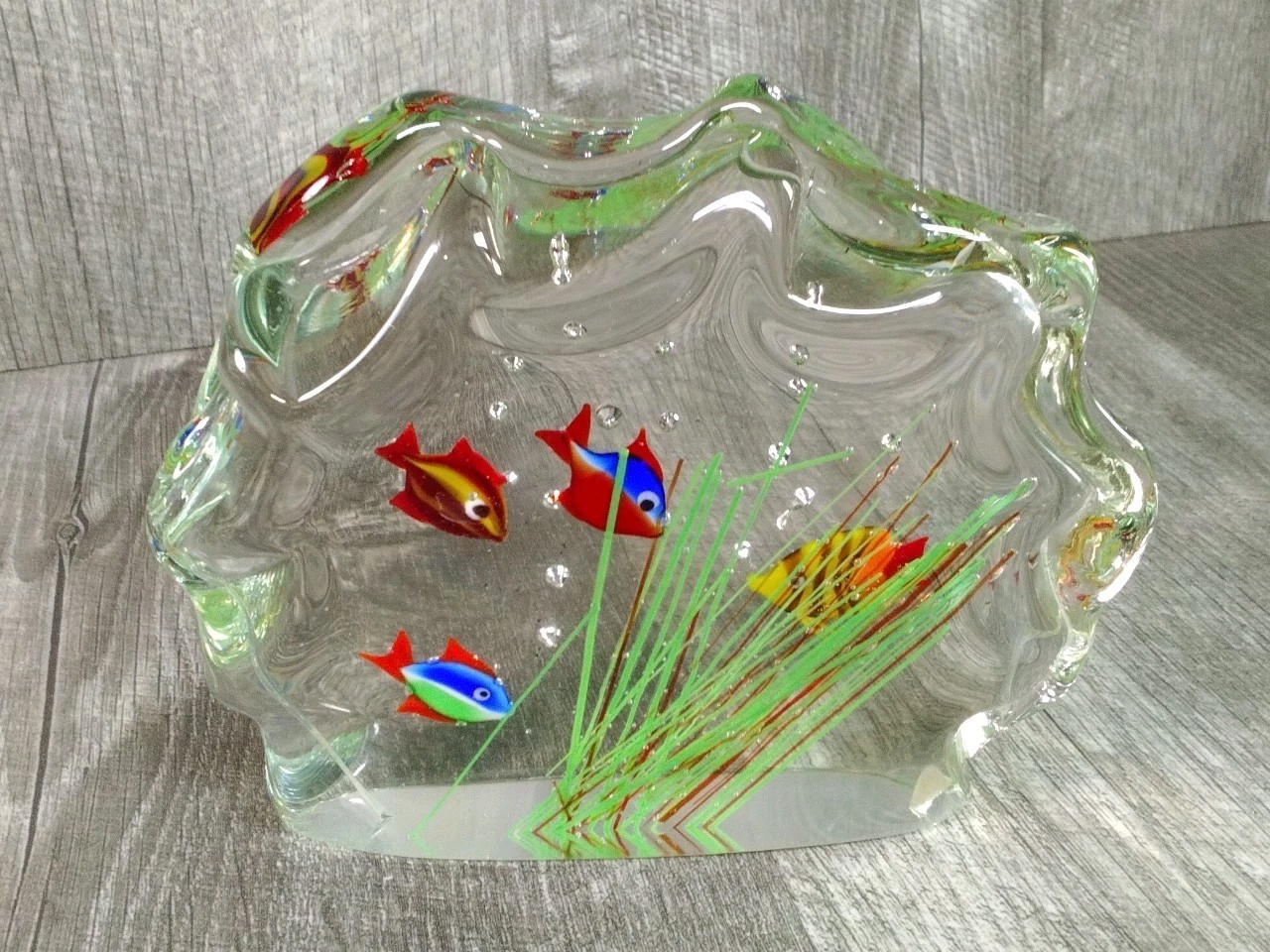 Vintage Art Glass Murano Style Fish Aquarium Glass Sculpture 4″ X 5″ Beautiful
