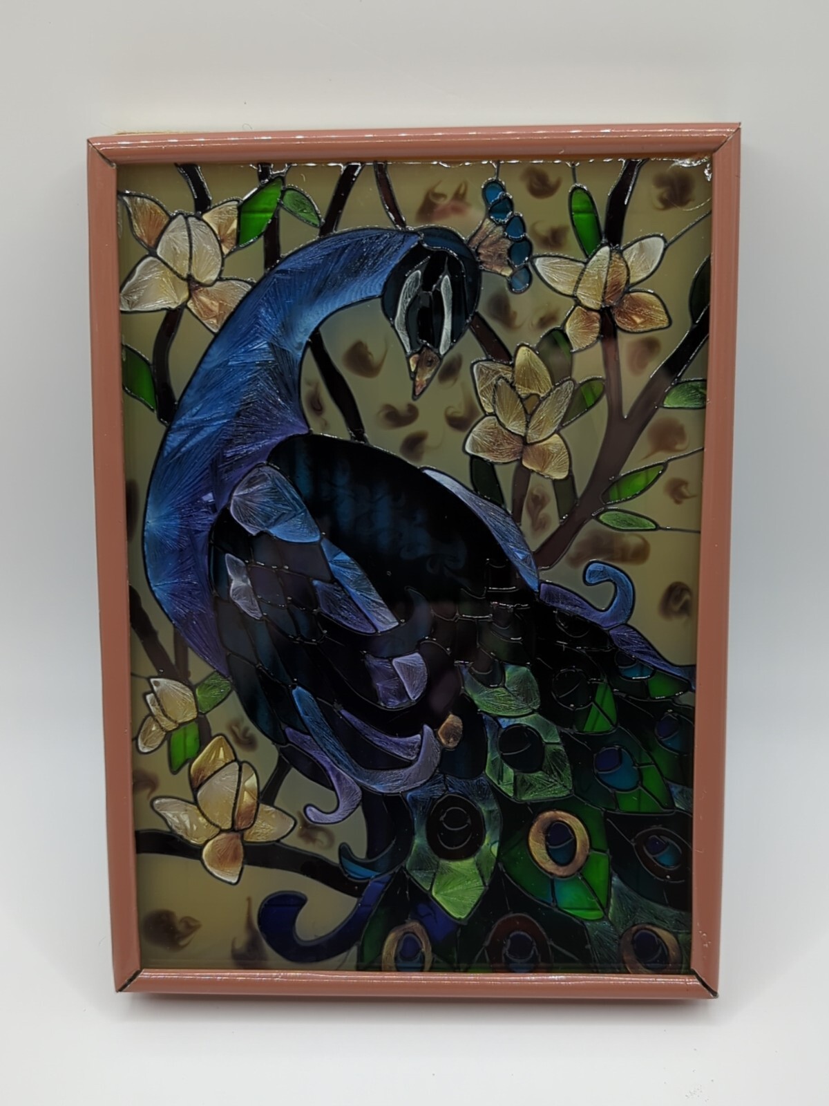 Peacock Art glass picture With Frame 7.25″X5.25″