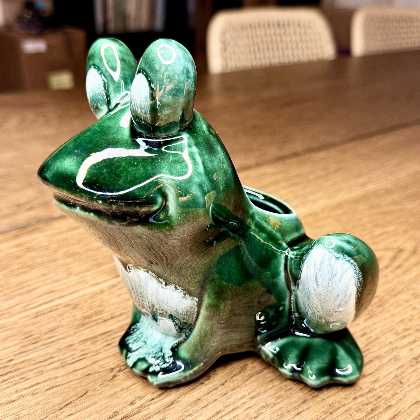 Vintage Hull Pottery Frog Planter F70 Retro MCM Green Drip Glaze Ceramic Planter