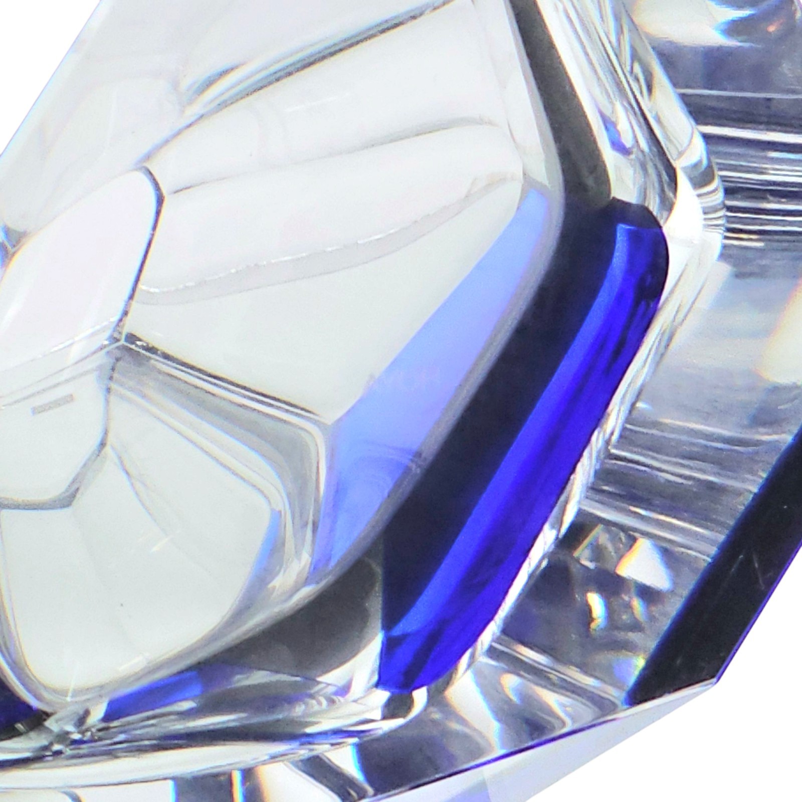 Hoya Imperial Cobalt Blue Clear Faceted Crystal Vase Japanese Modernist 8.25″