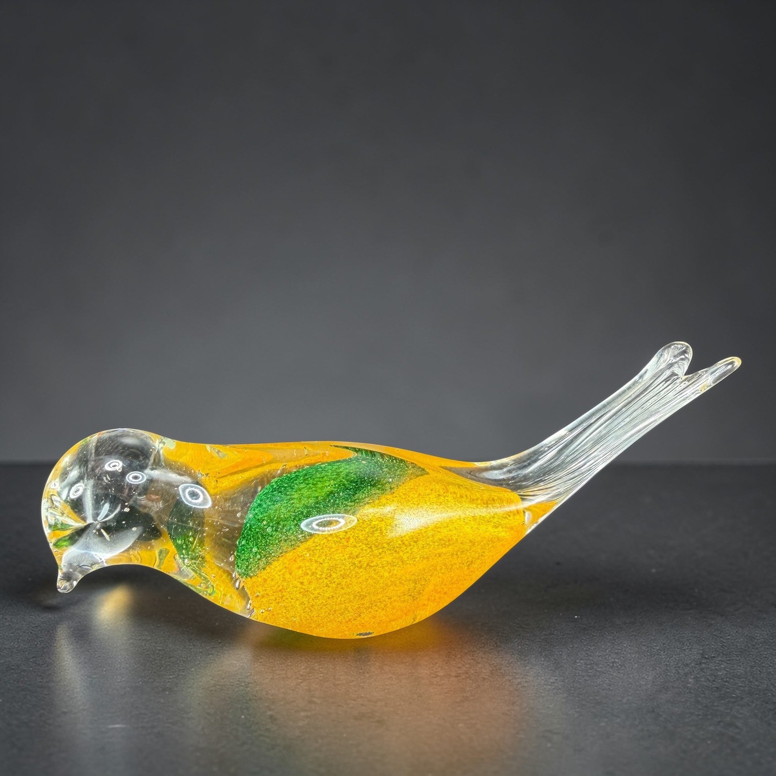 Hand Blown Art Glass Bird Figurine Yellow Green Hand Blown Paperweight Sculpture
