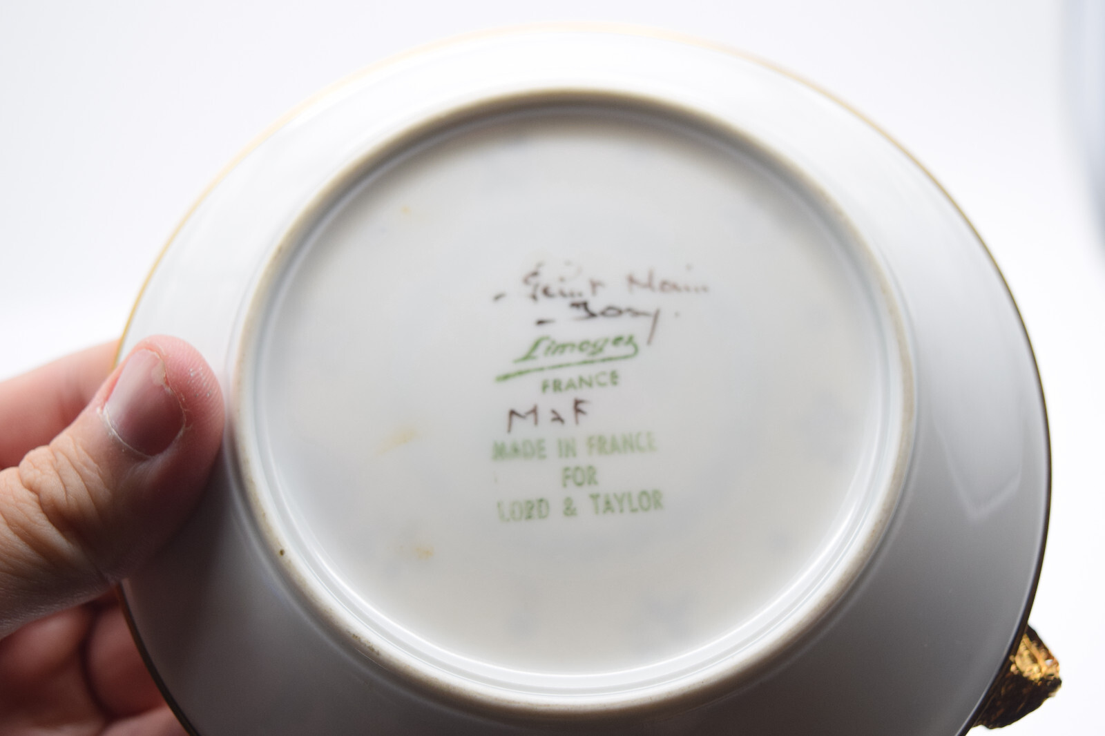 Vintage Antique LIMOGES France Signed for LORD TAYLOR Ashtray / Saucer w Leaf