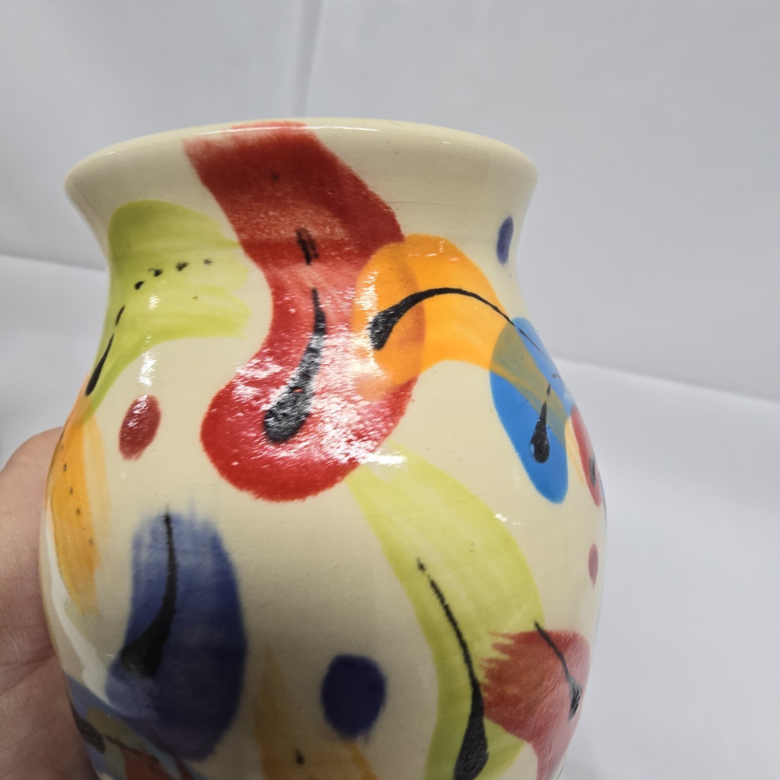 Abstract Colorful Studio Pottery Vase Signed / Art Pottery Vase Contemporary