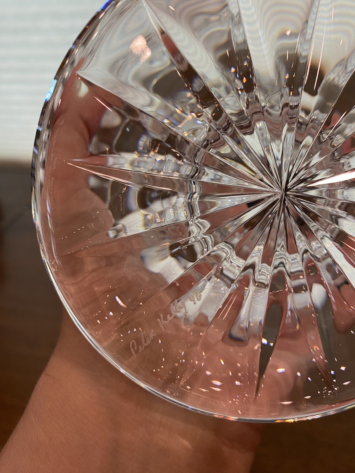 STUNNING VTG 1996 PETER KELLY WATERFORD Crystal ARTISAN Footed Vase SIGNED 10″H