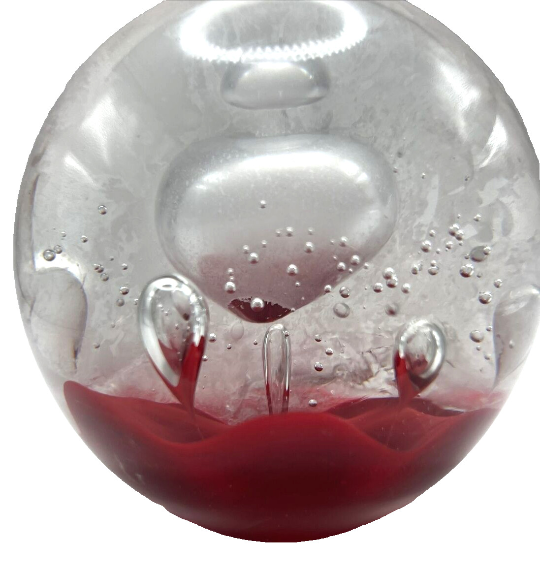 Art Glass Sea Red Bubbles Abstract Paperweight Round Orb Sphere