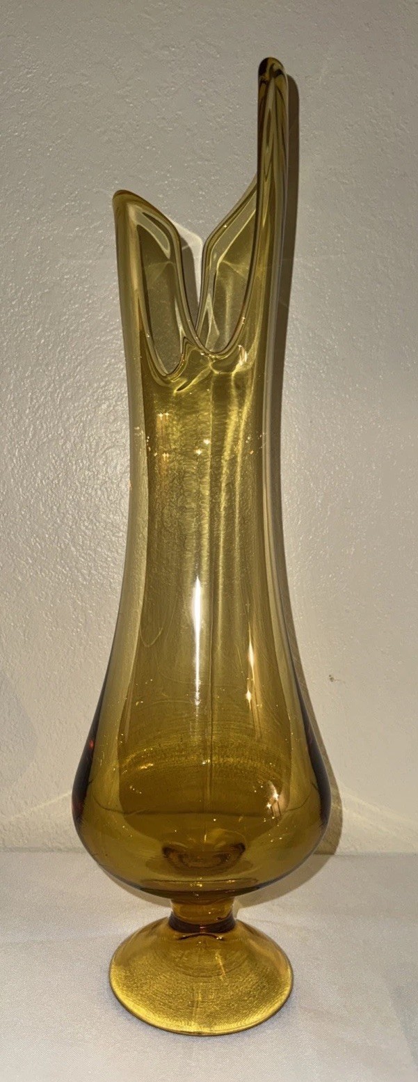 LE Smith Amber 19” Mid Century Swung Vase
