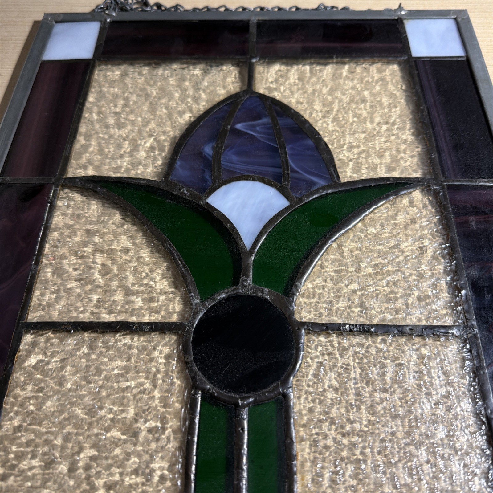 12″ x 24″Handcrafted stained glass panel Clear Textured Colored Floral
