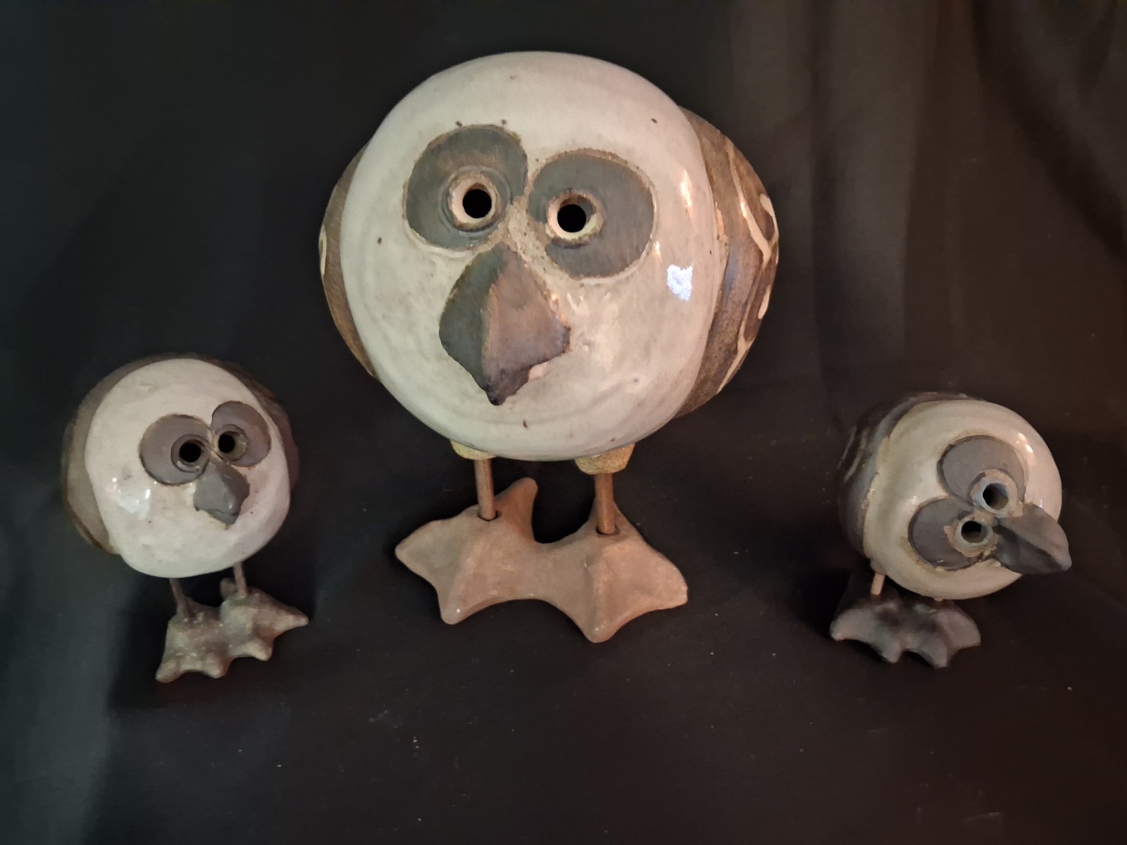 Signed Susan Davis Studio Art Pottery Whimsical Ceramic Seagull Figurines 3 piec