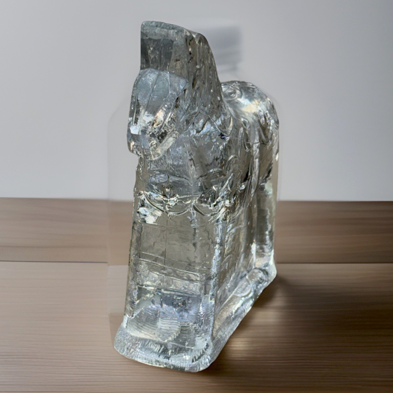 Swedish Lindshammar Sweden Art Clear Glass Dala Horse Paperweight