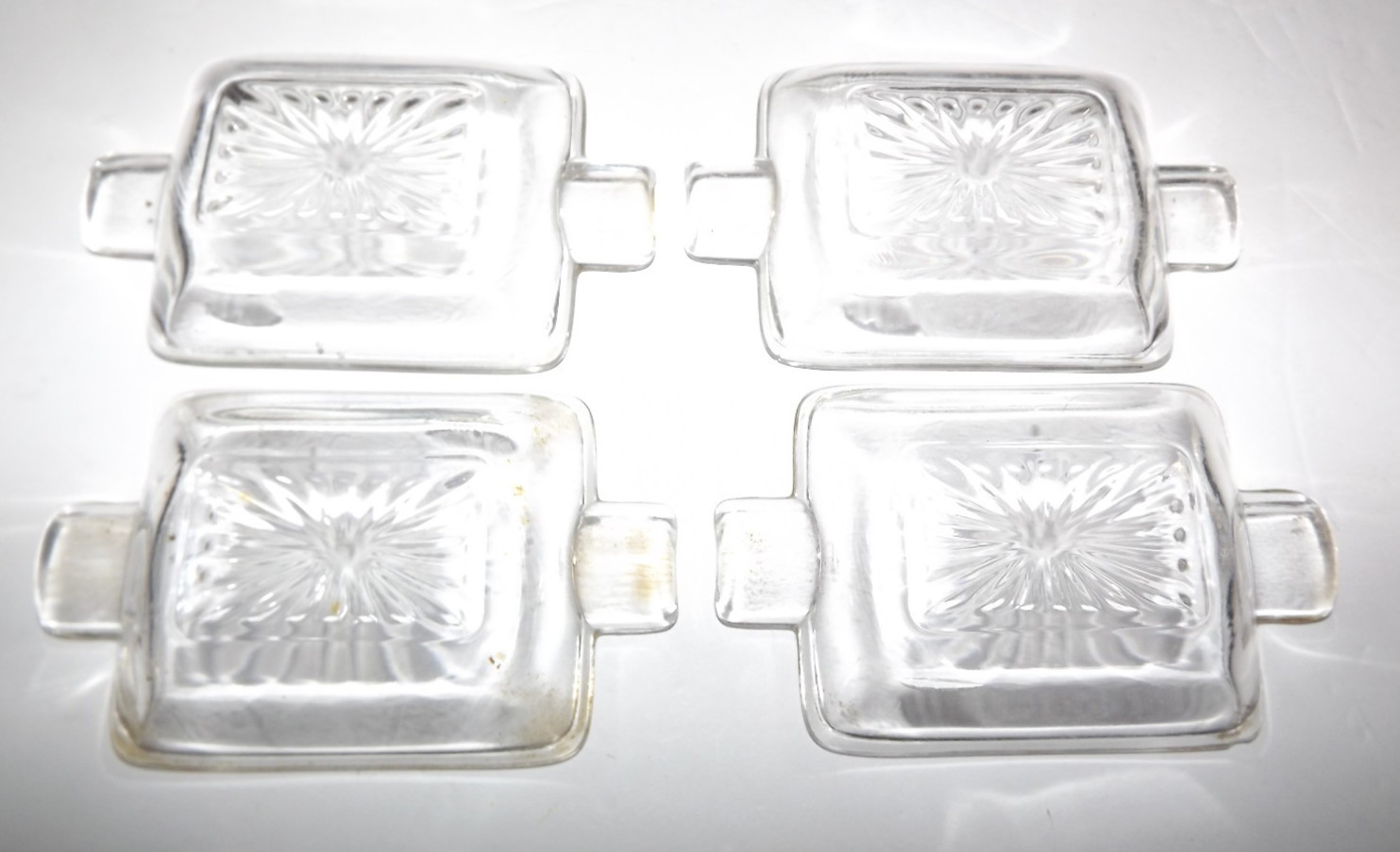 Vtg Retro Black Glass Cigarette Holder Box Clear Lid 4 Double Ashtrays Complete