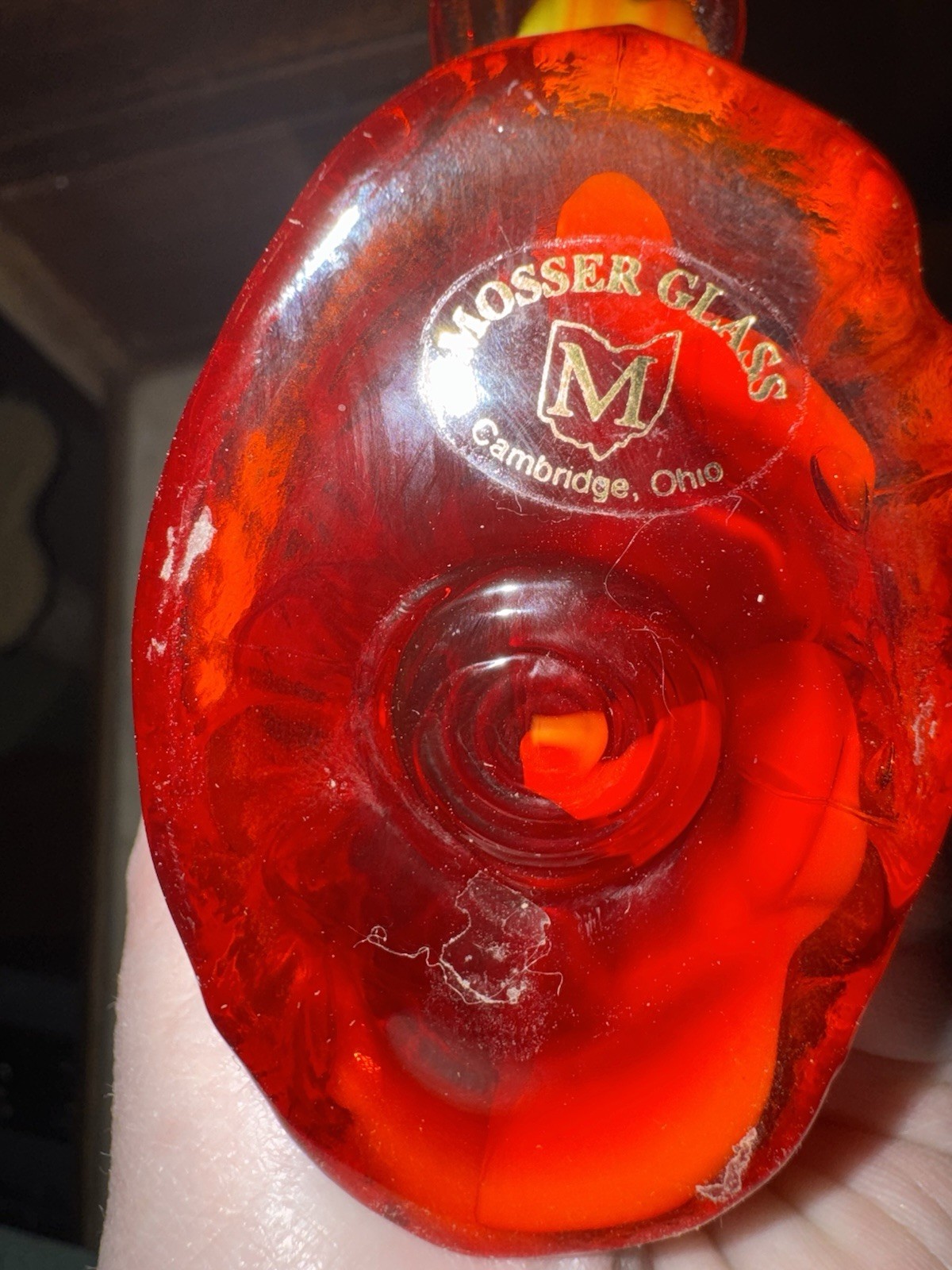Vintage Mosser Glass Red Cardinal Figure Paperweight 5.5” x 5.5” x 2”