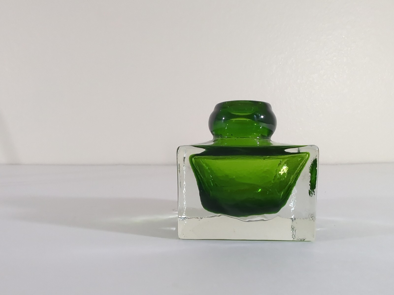 Murano Art Green Glass 2.5″ Square Paperweight Vase Inkwell
