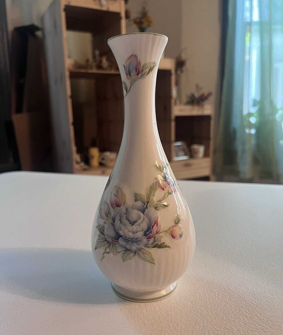 Aynsley Celeste English Bone China Floral Bud Vase, White/Blue/Pink/Green 7″