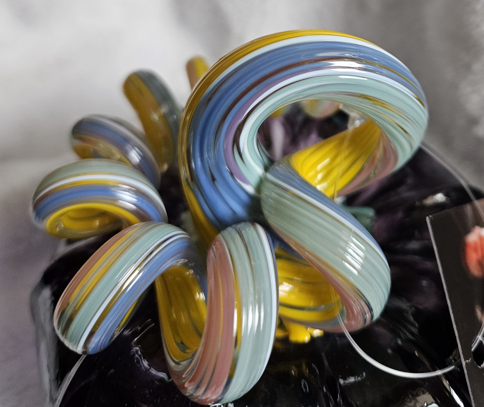 Luke Adams Glassblowing Studio Glass Pumpkin #3642 Squat Rainbow Stem