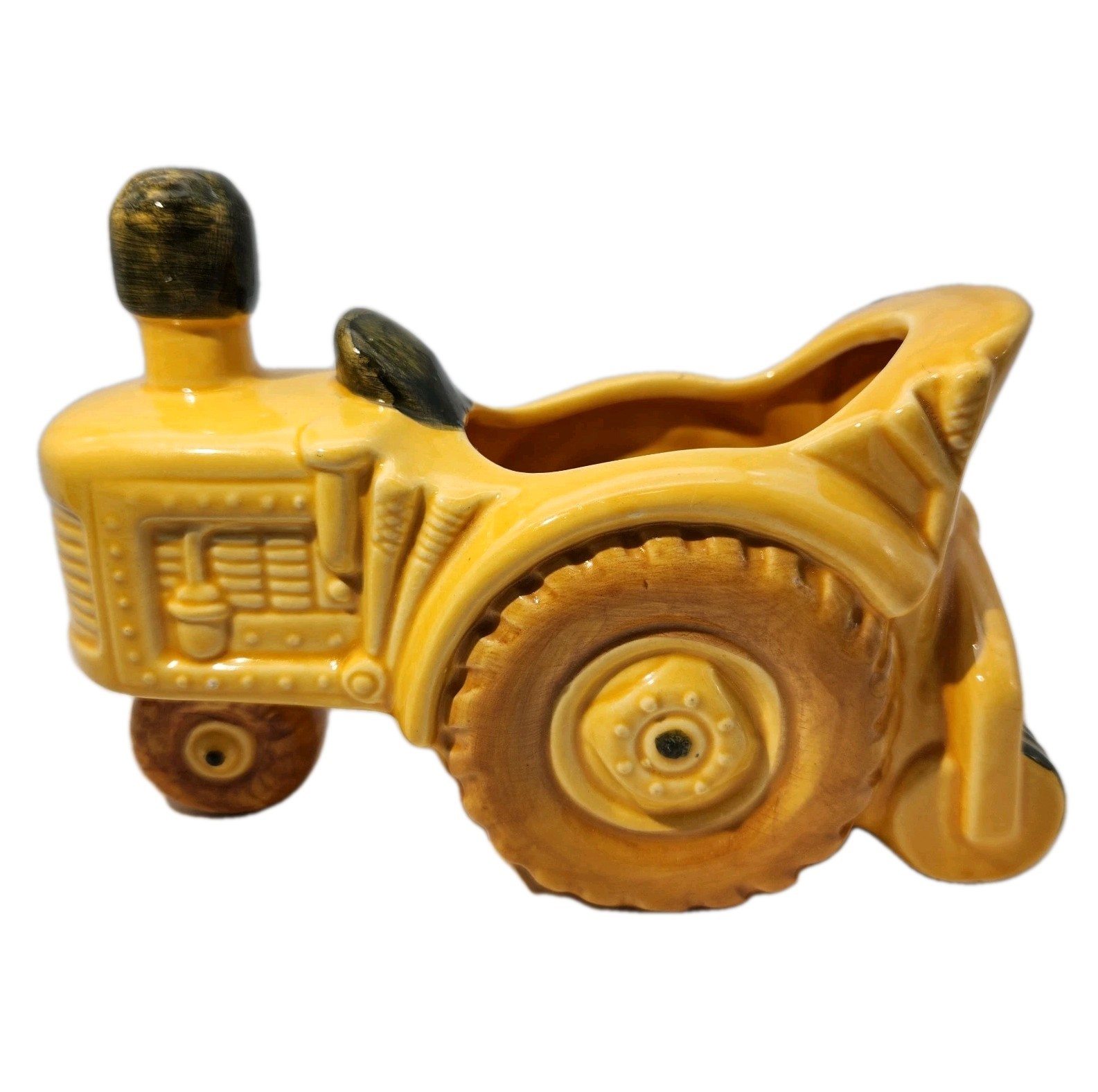 Vintage 1970’s Relpo Farm Tractor Planter Moline Yellow #T1177 Ceramic 7x3x5