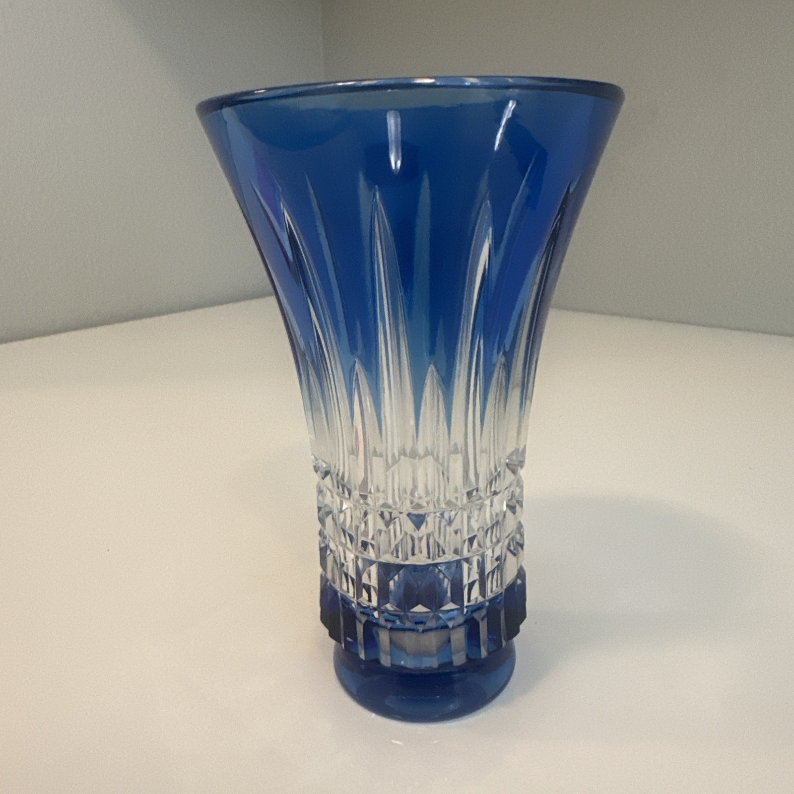 Val St Lambert Signed Cobalt Blue & Clear Crystal 6″ Vase ~ EXQUISITE!