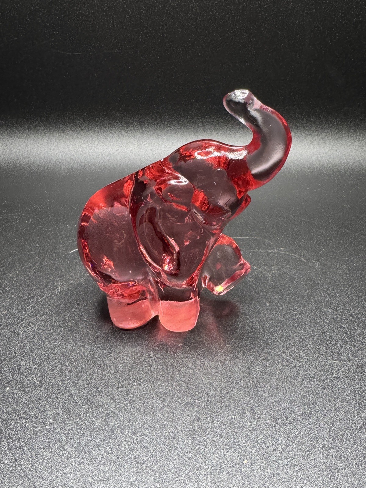 Fenton Glass Pink Rose Elephant Trunk Up Figurine Clear Animal Selenium Glow