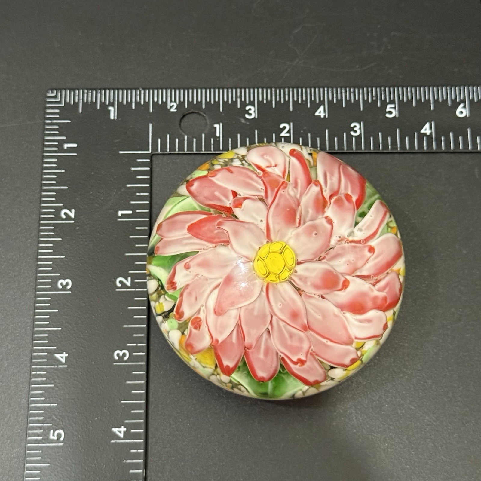 Murano Style Pink Dahlia Flower Art Glass Rounded Dome Paperweight 1.4lbs