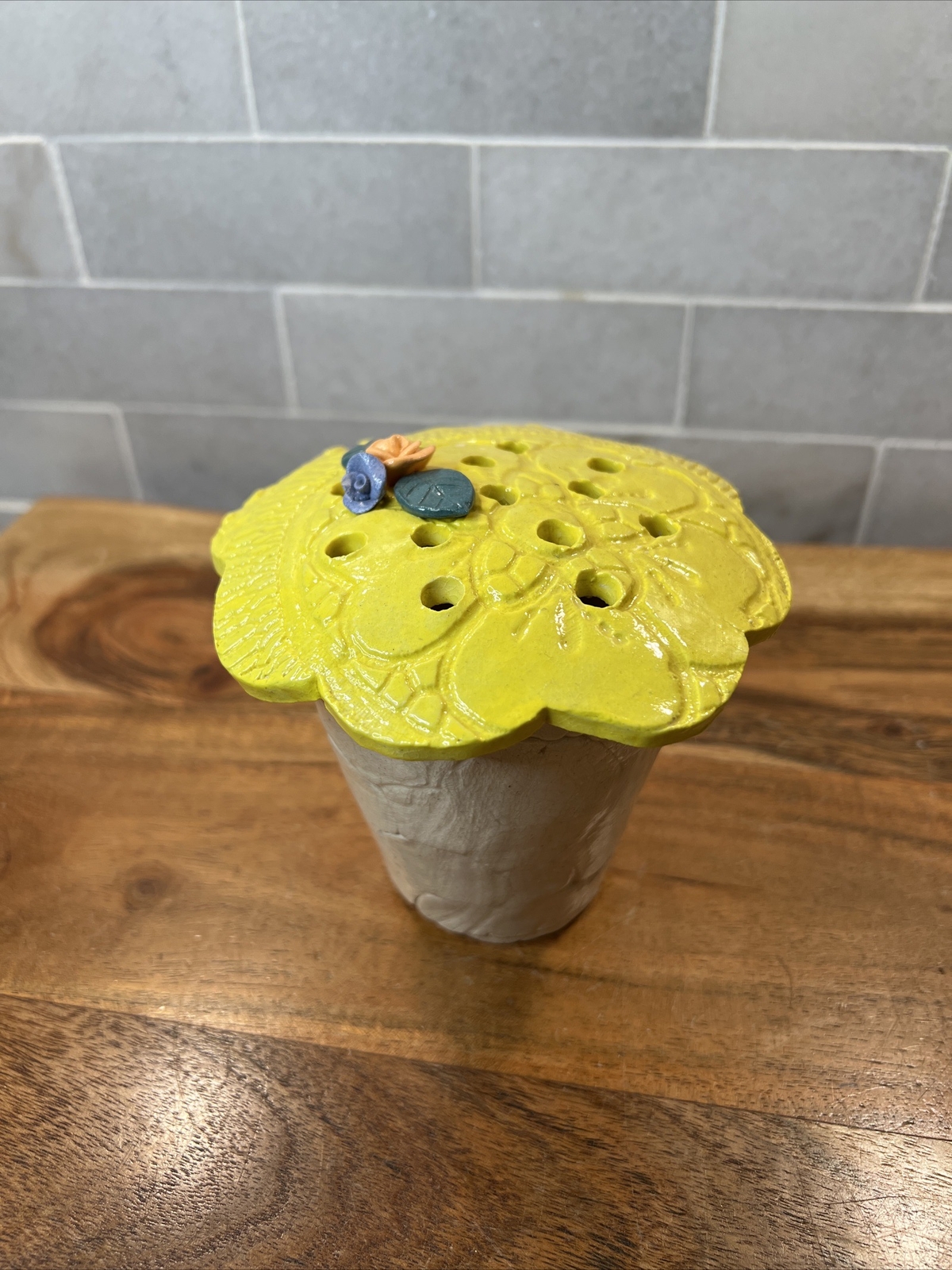 Art Pottery Flower Frog Fits In Vase Yellow Flowers