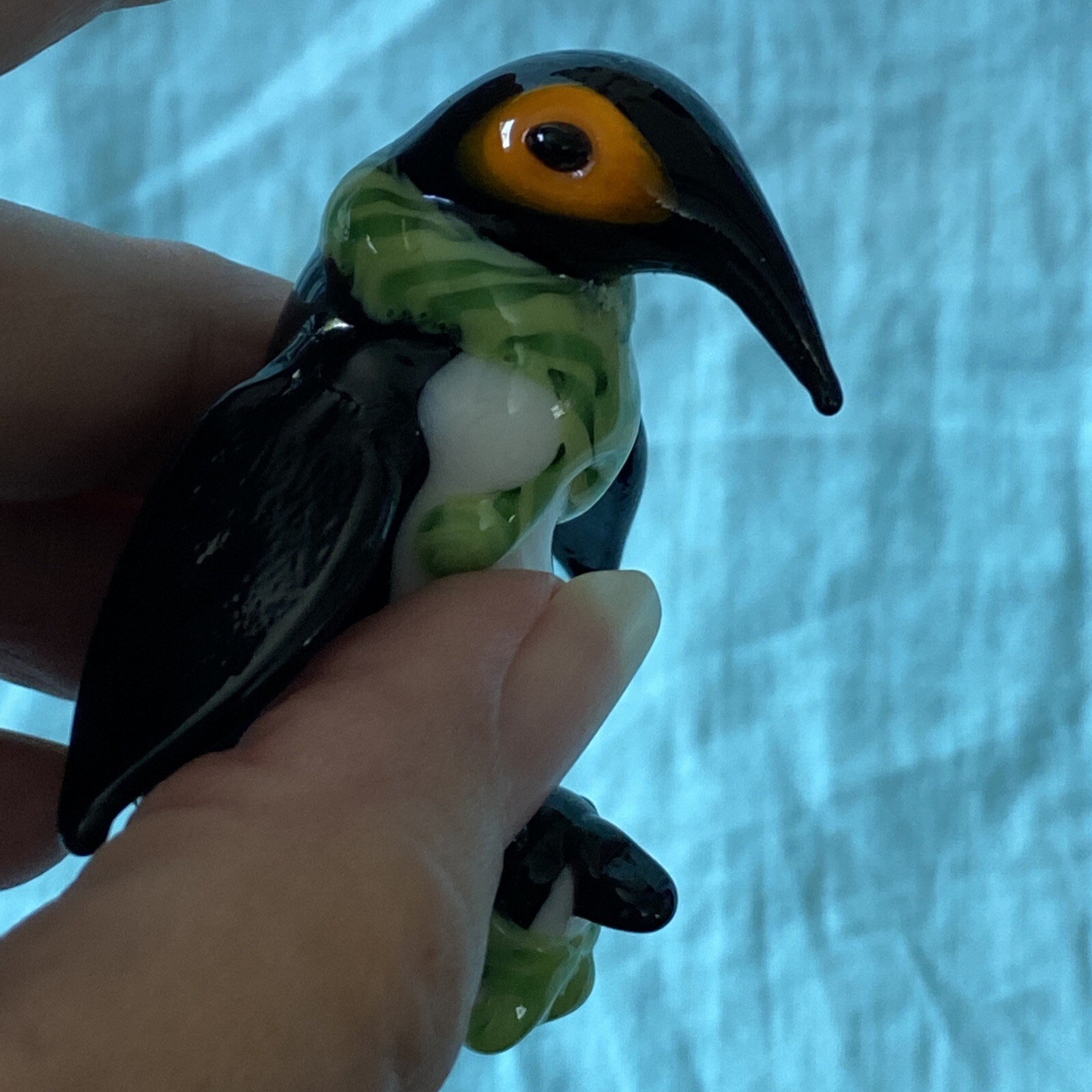 Christmas Penguin Hand Blown Glass Miniature Figurine w/Baby Penguin
