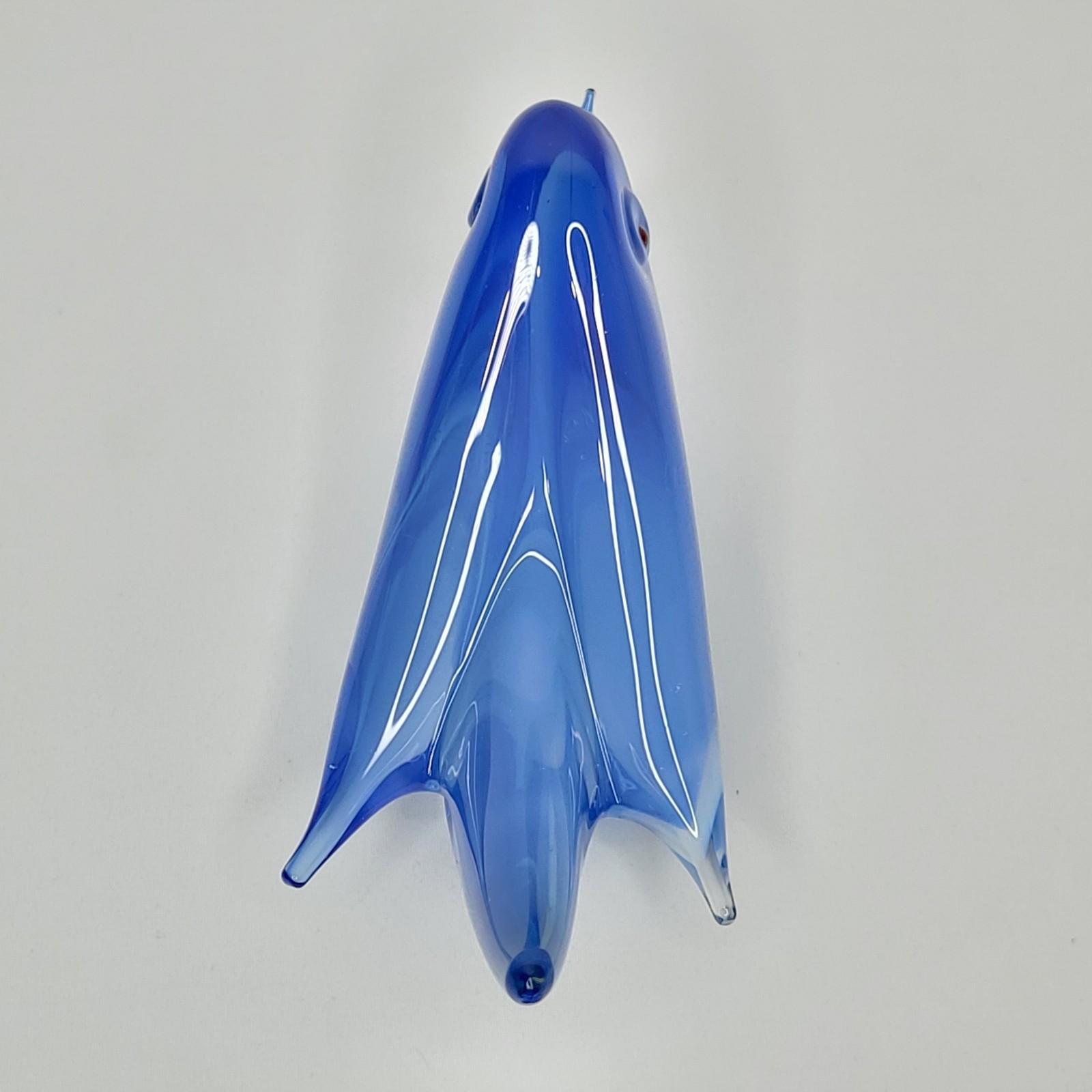 Vintage Murano Cenedese Seguso Blue Art Glass Bird Figurine Dark Red Eyes
