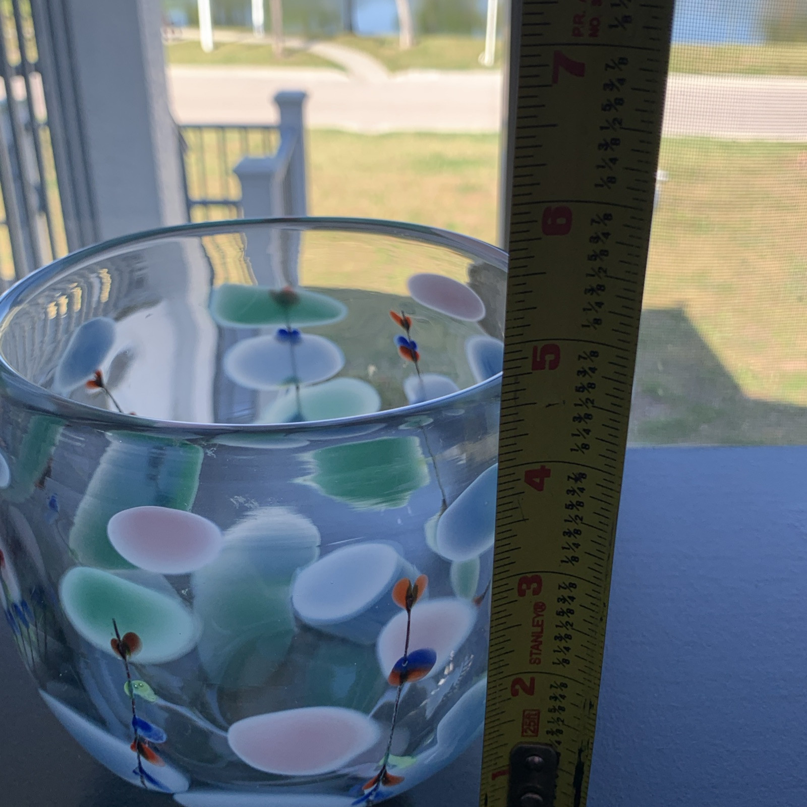 G Duncan 1985 Vase Art Glass Signed Studio Pink, Blue ,Green & Red