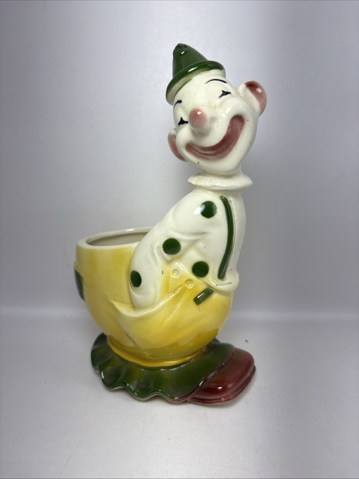 Vintage Royal Copley Vintage Clown Ceramic Planter – Yellow & Green