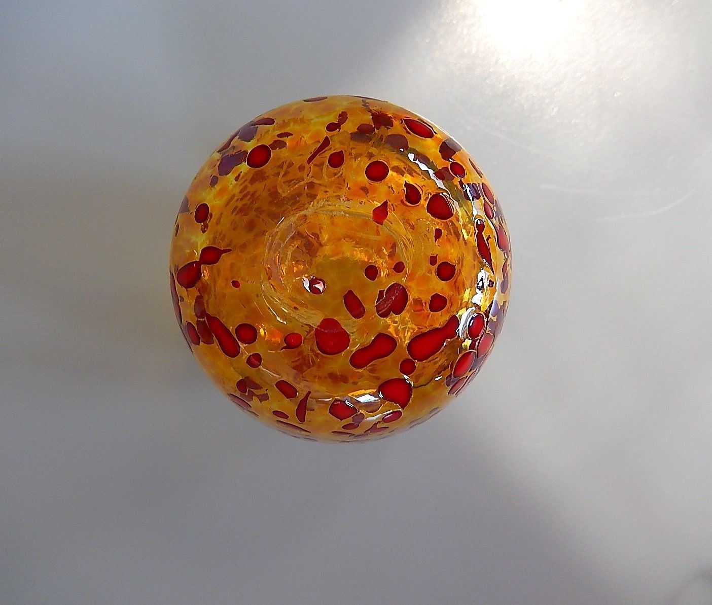 Studio Handcrafted Blown Yellow Gold Red Dot Glass Vase Signed