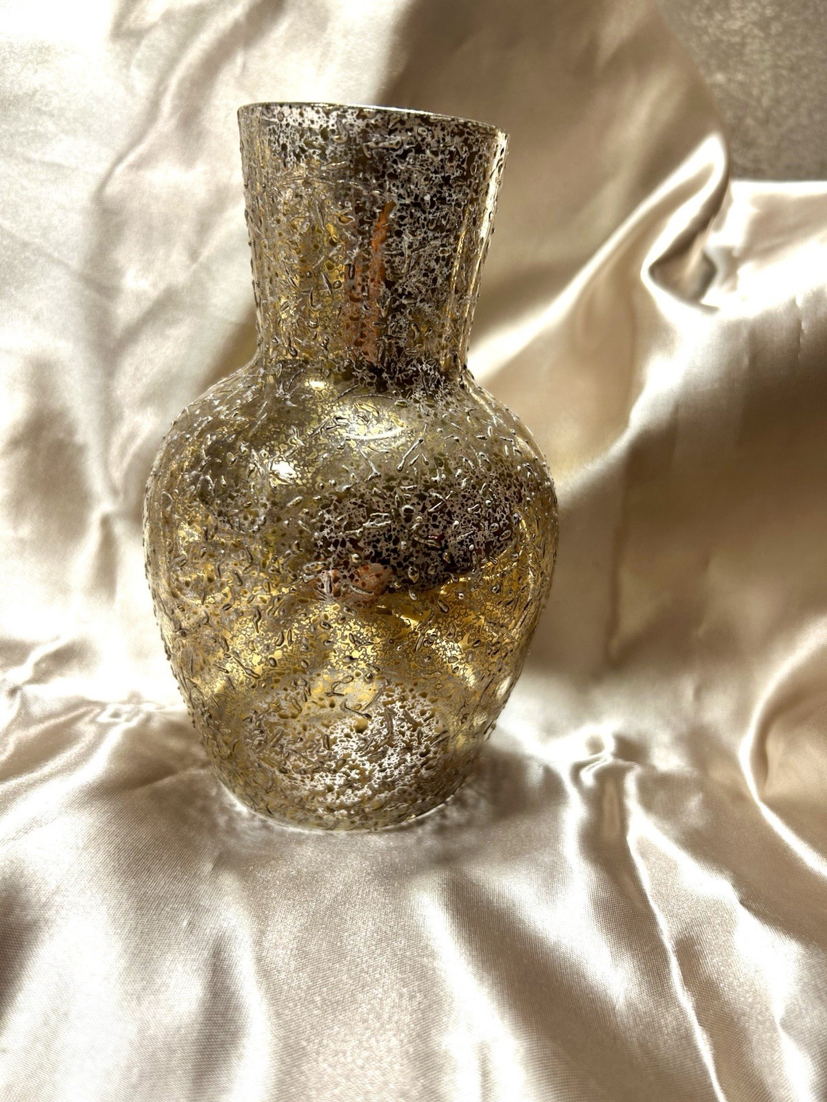Vintage West Virginia Glass Gold Luster Crackle Vase MCM Art Glass Label
