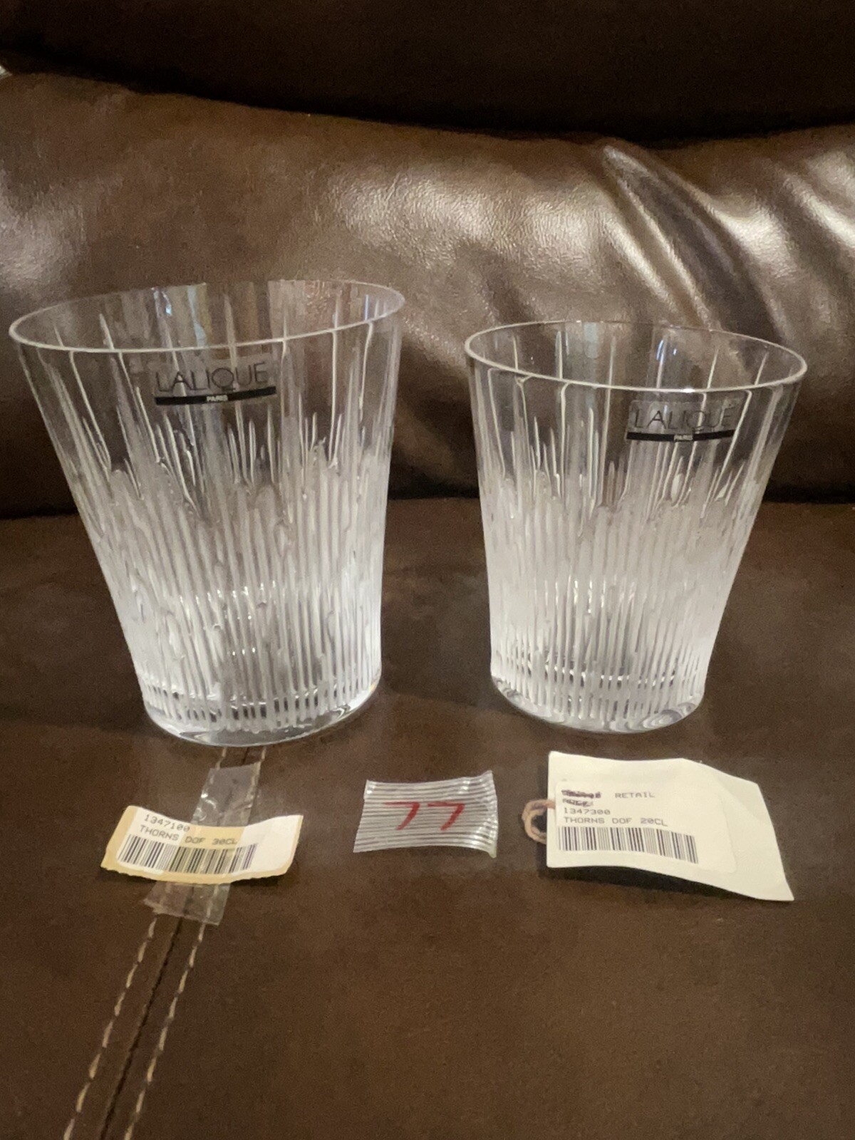 Lalique France Thorns (Verres) Double Old Fashioned 10 oz & 6.6 oz Store Display