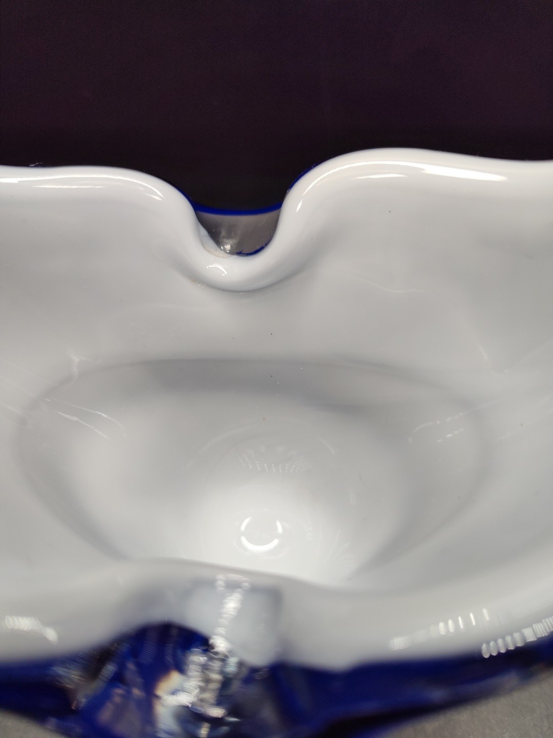 Murano Italian Hand Blown Glass Basket Candy/Nut Dish Cobalt Blue and White VTG